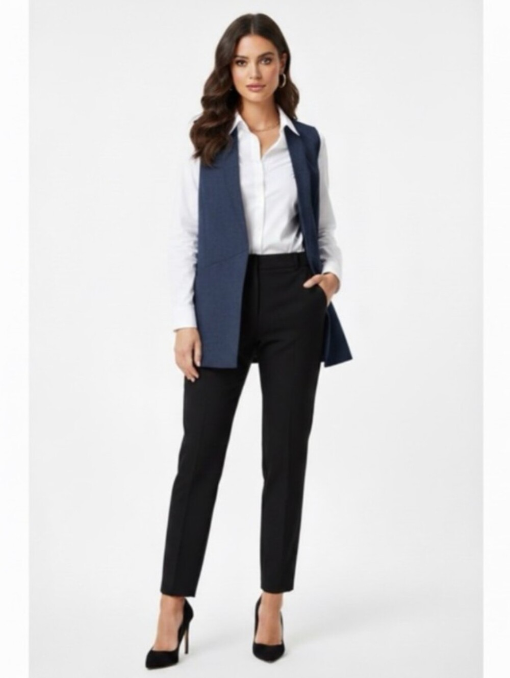 Willow & Thread Sleeveless Longline Vest Blazer with Pockets